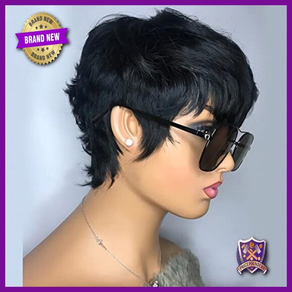 Short Pixie Cut Human Hair Wig with Bangs Glueless Layered Bob